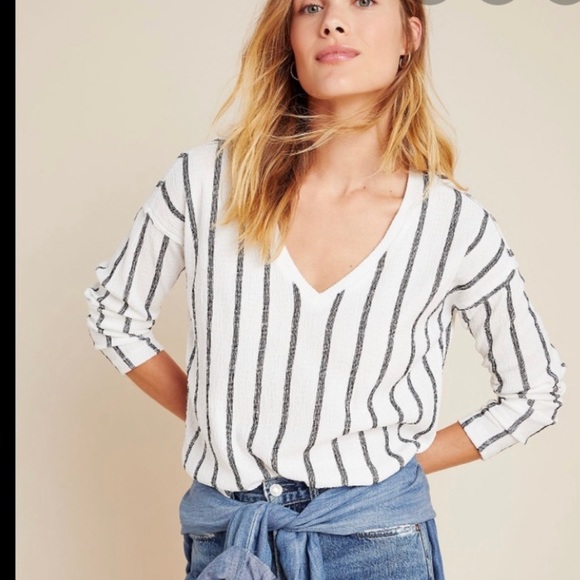 🖤🤍Anthropologie white with black striped top - Picture 5 of 5